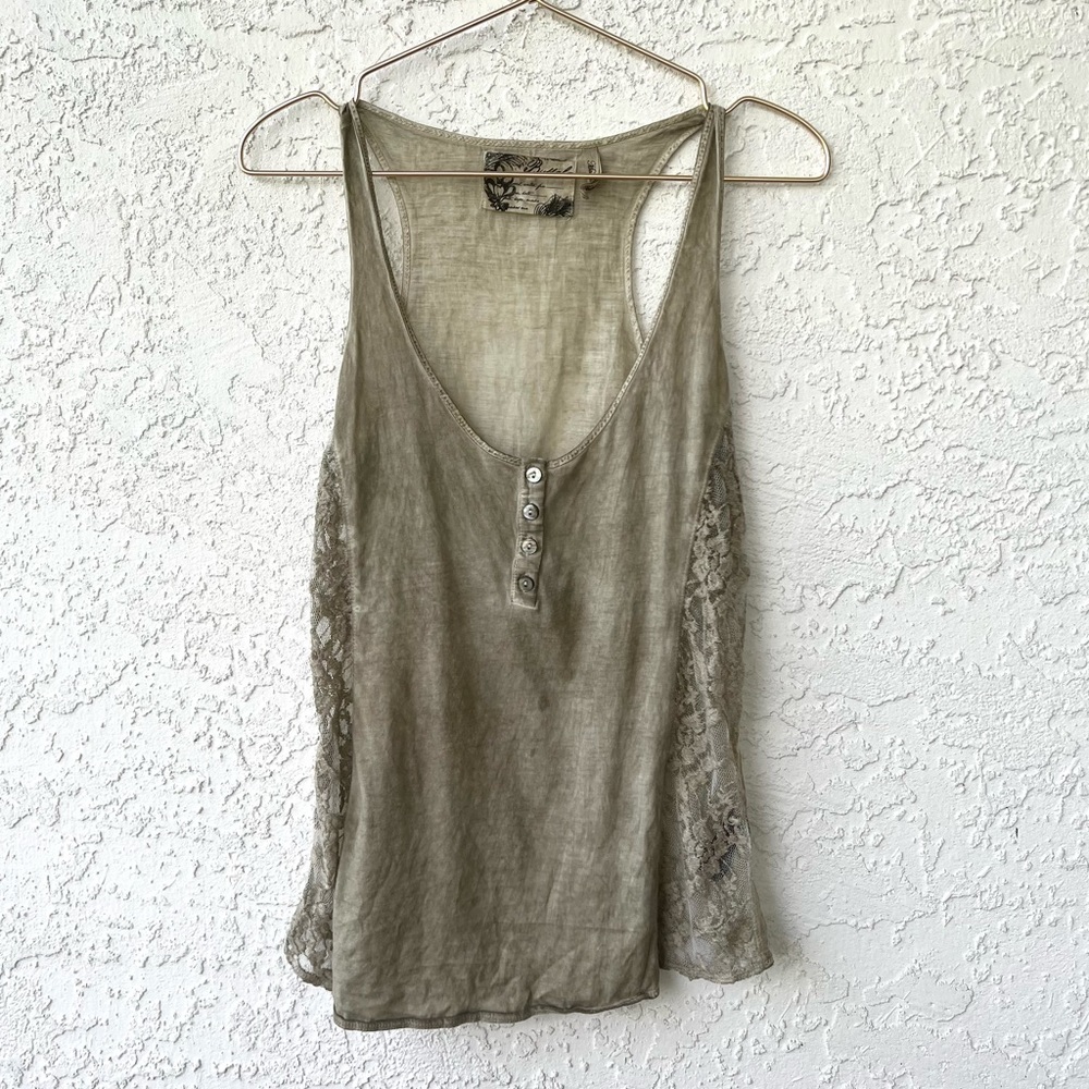 Sage Green Boho Lace Inset Tank Small